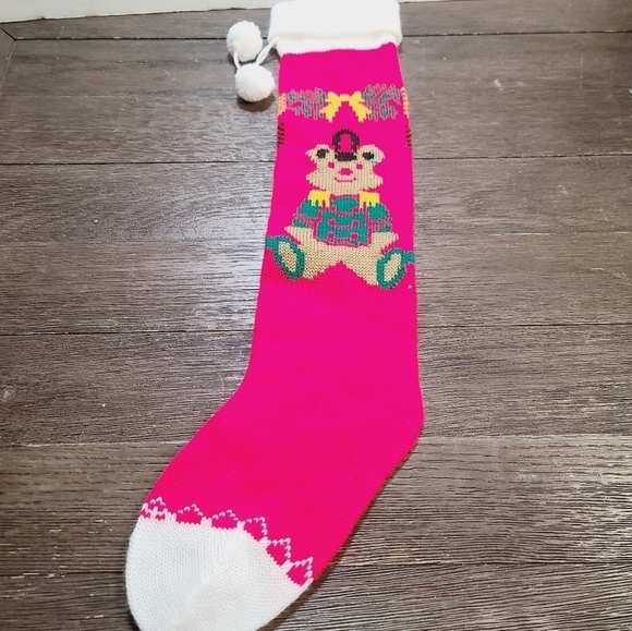 Vintage 80s Kawaii Teddy Bear Christmas Knit Extra Long Stocking 25" - Picture 3 of 9